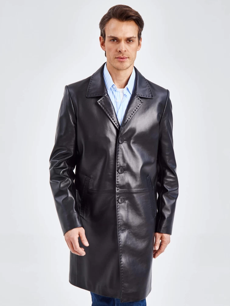 Классическое кожаное пальто мужское 2010-11, черное, размер 54, артикул 71360-5