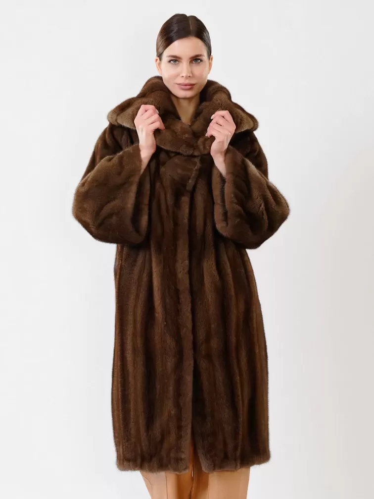 Пальто из меха норки 17001в, коричневый, артикул 32670-2