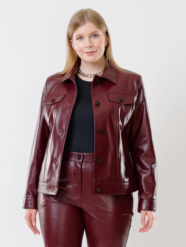 Кожаная куртка женская 3008, на пуговицах, бордовая, размер 50, артикул 91480-1