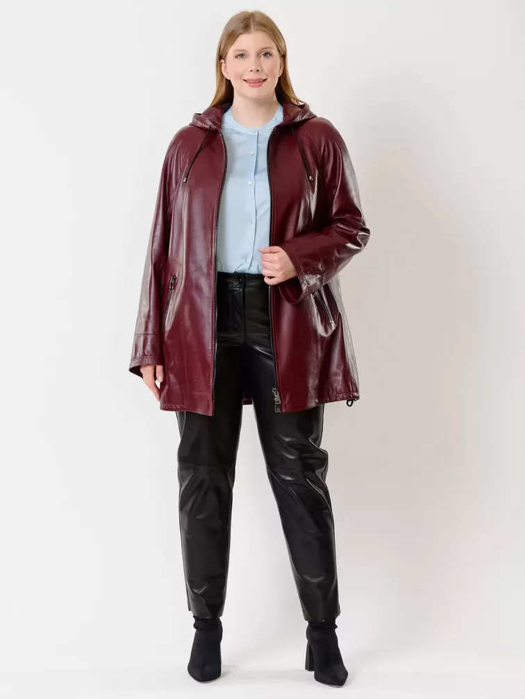 Кожаный комплект: Куртка женская 383 + Брюки женские 04, бордовый/черный, р. 48, арт. 111178-0