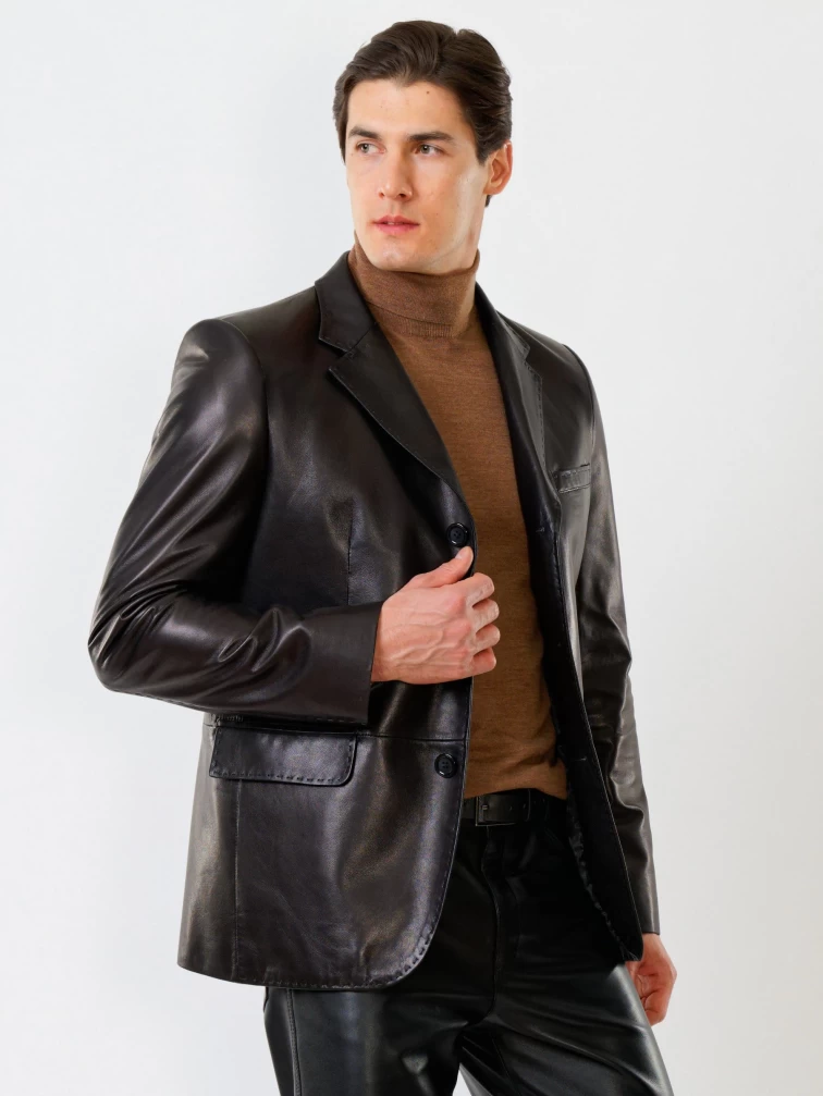 Кожаный костюм мужской: Пиджак 543 + Брюки 01, черный, р. 48, артикул 140160-4