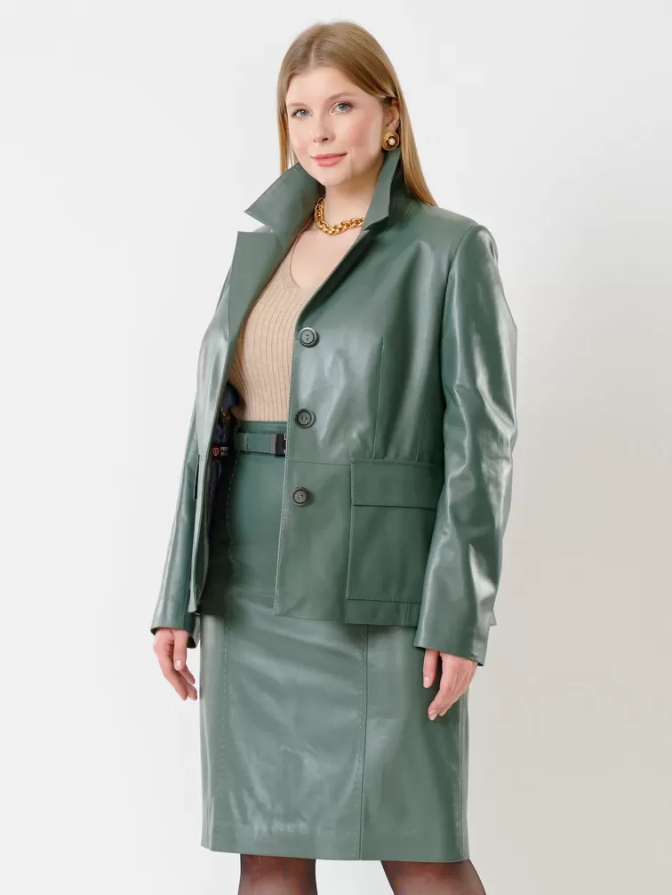 Кожаный пиджак женский 3007, оливковый, р. 46, арт. 91172-2