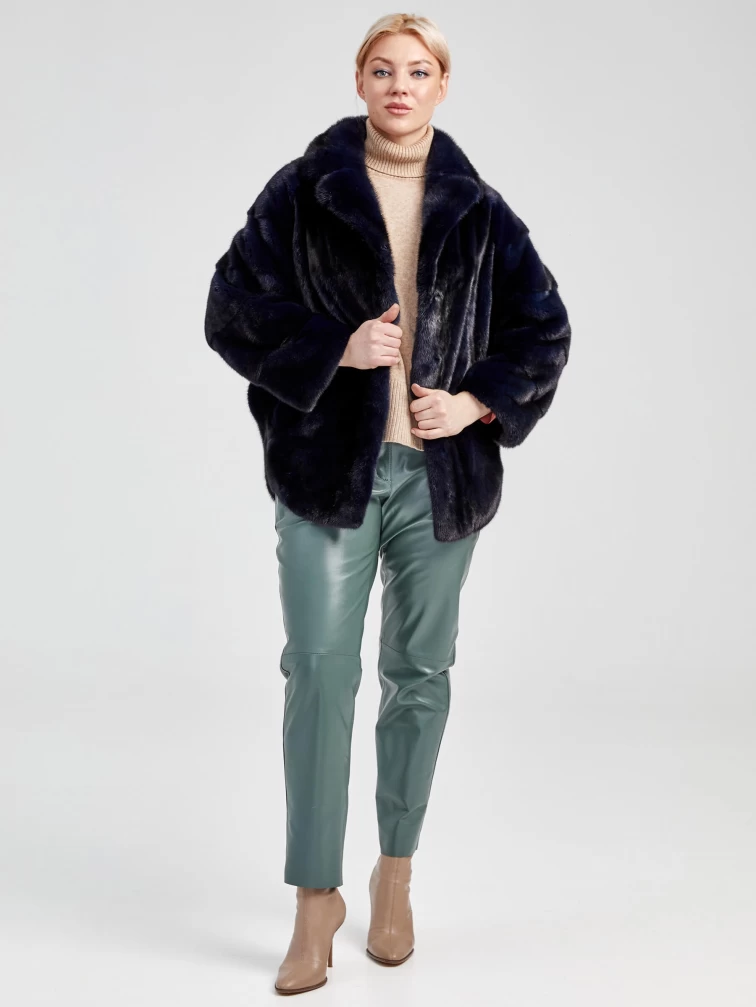 Зимний комплект женский: Куртка из меха норки 20273 ав + Брюки 03, синий/оливковый, размер 48, артикул 111251-1