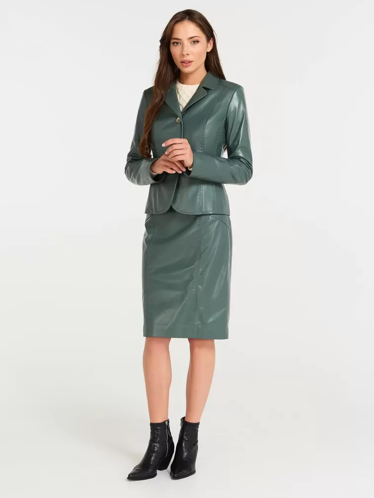Кожаный пиджак женский 316рс, оливковый, р. 42, арт. 90250-3