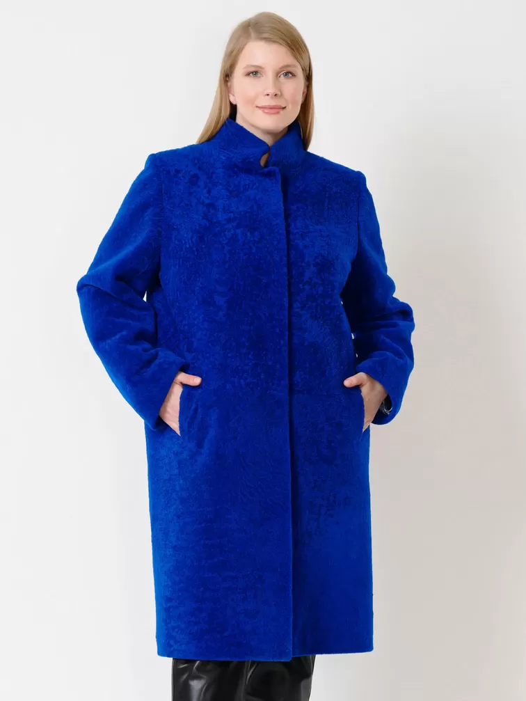 Пальто женское из астрагана 54мех, синий, артикул 17470-2