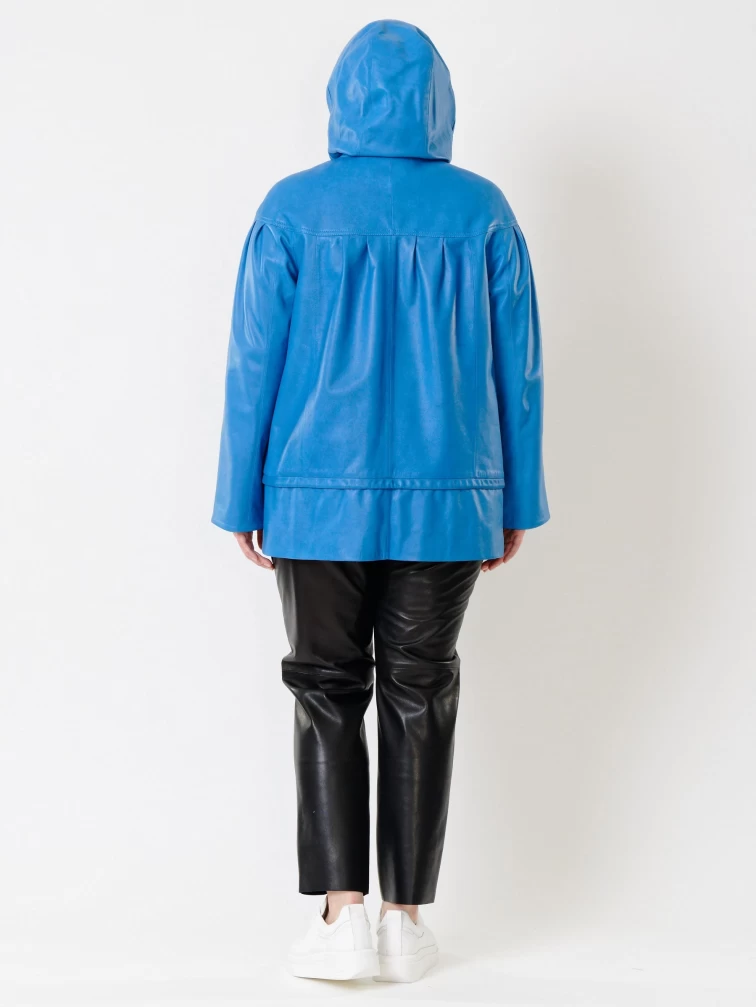 Кожаный комплект женский: Куртка 303у + Брюки 04, голубой/черный, размер 48, артикул 111201-2