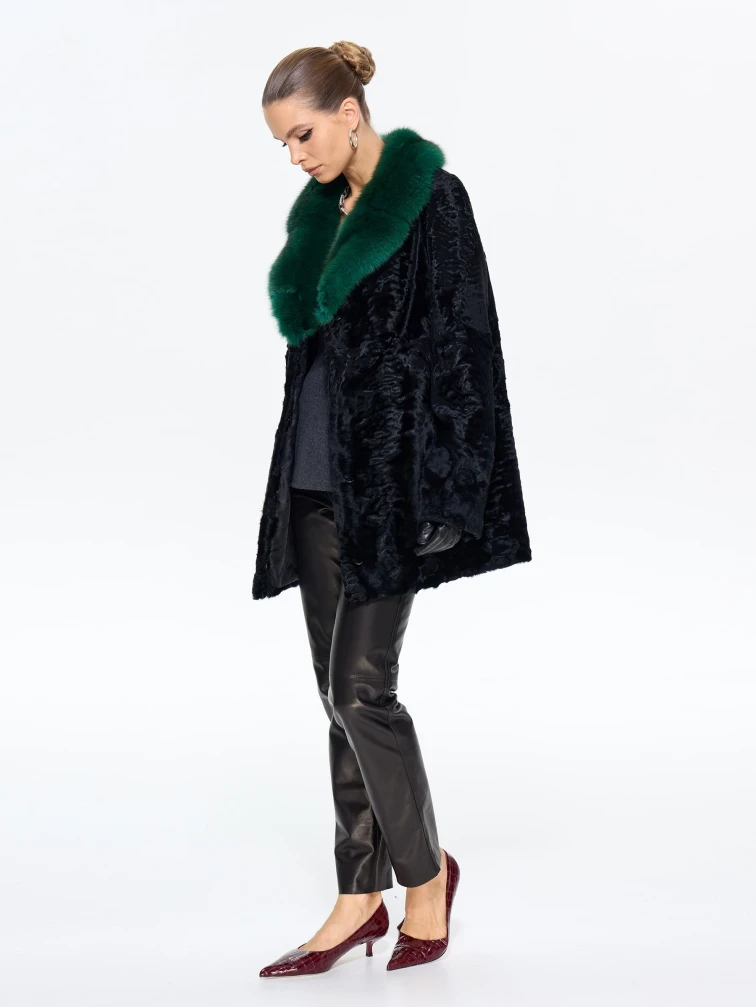 Короткая женская шуба из меха каракульчи Ирэн, черная, размер 48, артикул 65550-1