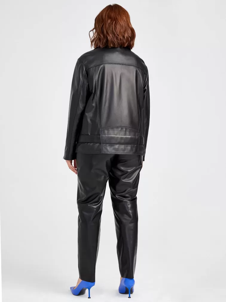 Кожаный комплект: Куртка женская 3013 + Брюки женские 02, черный/бордовый, р. 46, арт. 111146-2