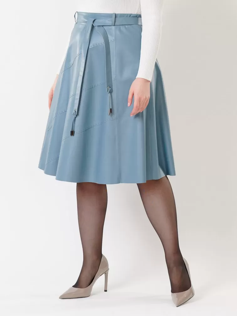 Кожаная юбка расклешенная 01рс, из натуральной кожи, голубая, р. 44, арт. 85451-3