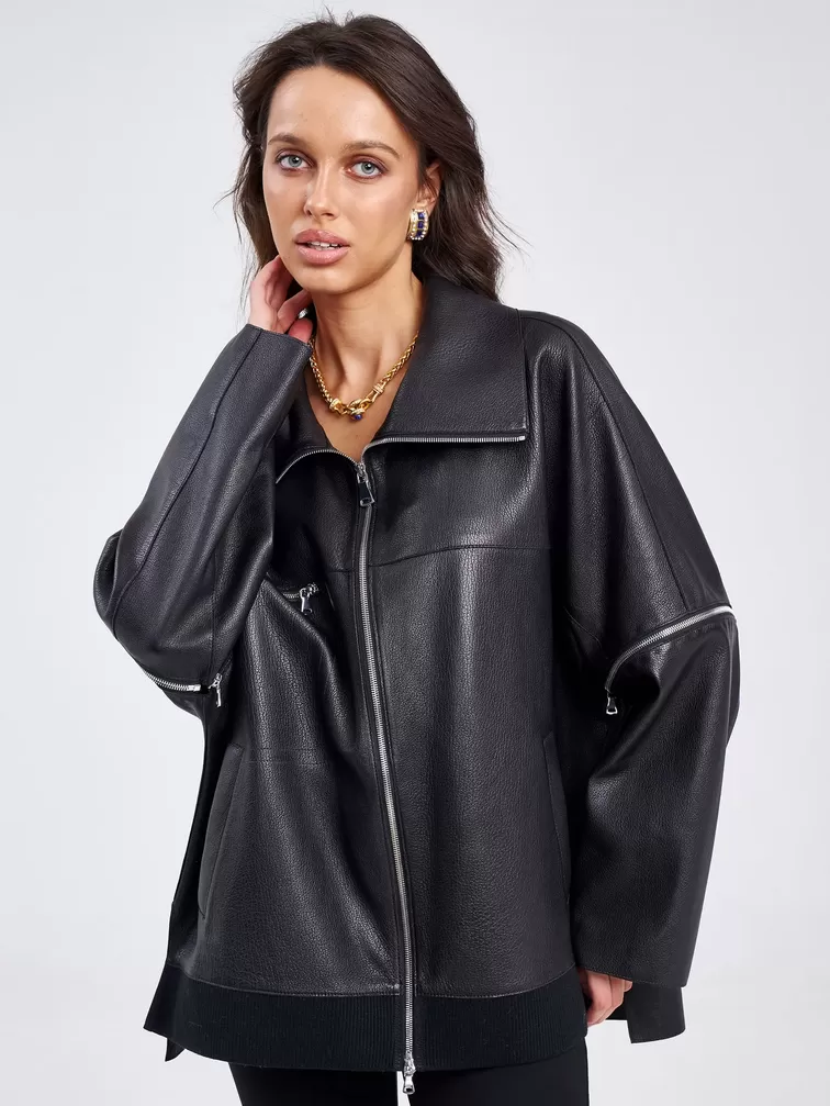 Кожаная куртка премиум класса женская 3031, черная, р. 50, арт. 23210-0