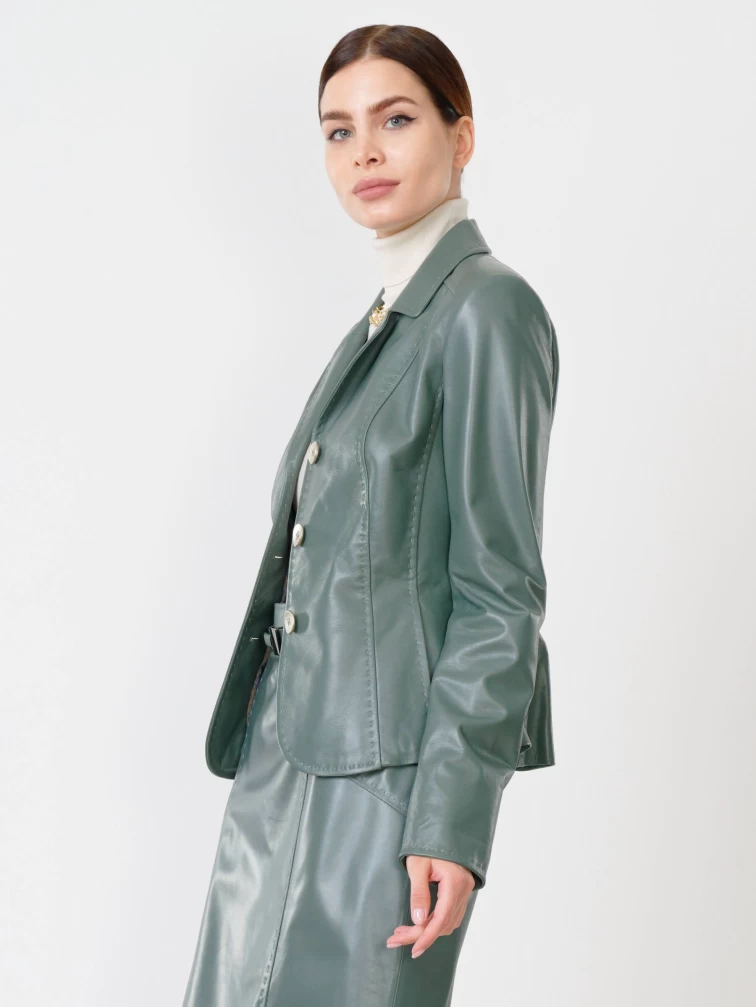 Кожаный пиджак женский 316рс, оливковый, р. 46, арт. 91042-1