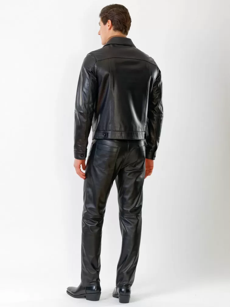 Кожаная куртка мужская 550, на пуговицах, черная, р. 48, арт.  28750-4