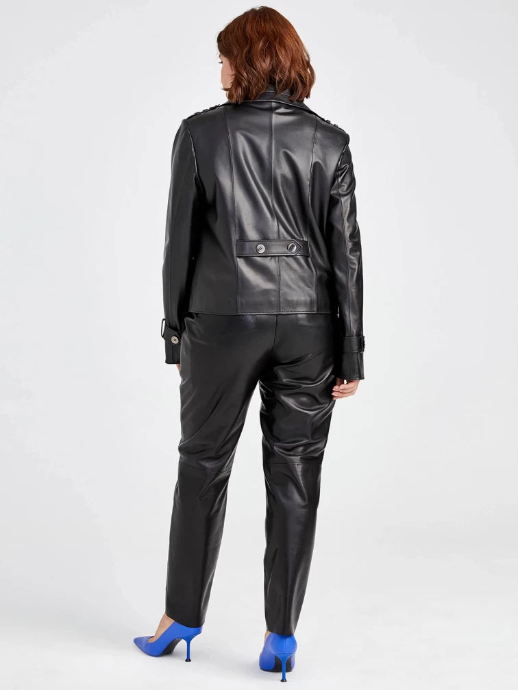 Двубортный кожаный женский пиджак 3014, черный, размер 48, артикул 91570-6