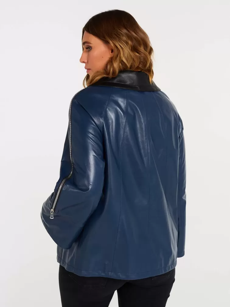 Кожаная куртка женская 385, синяя, р. 48, арт. 90400-2