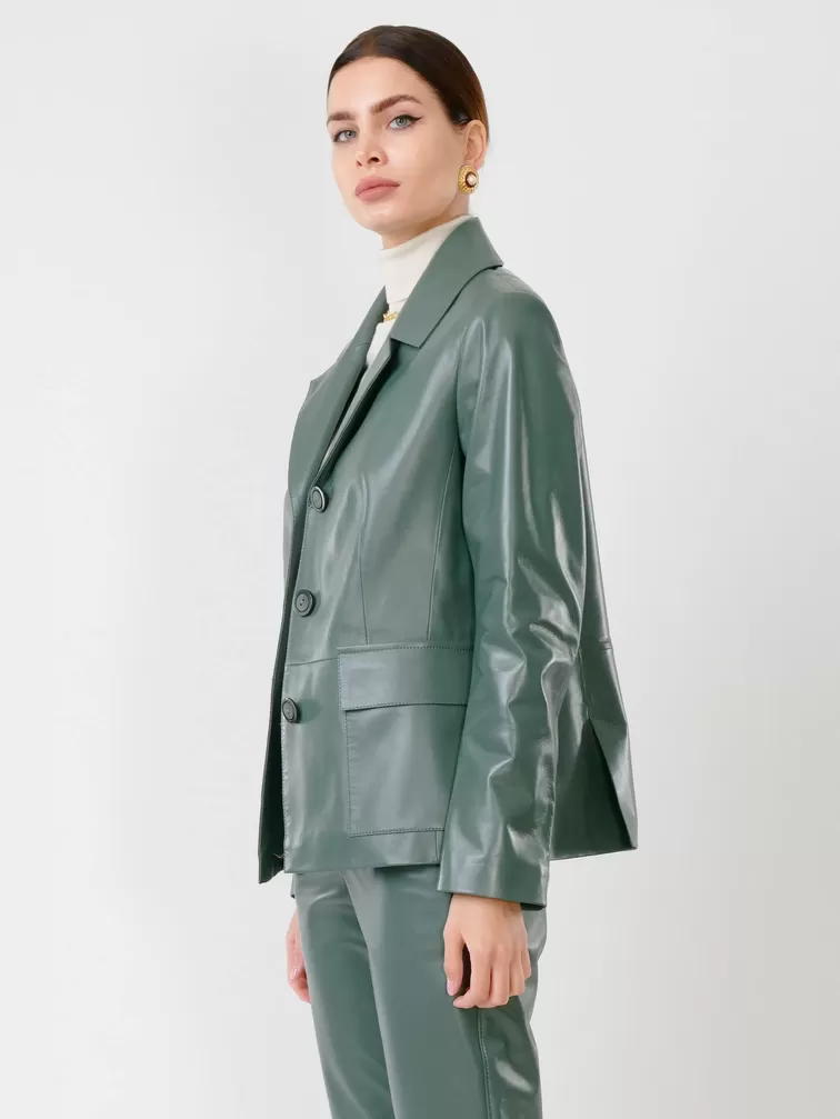 Кожаный костюм женский: Пиджак 3007 + Брюки 03, оливковый, р. 46, арт. 111136-4