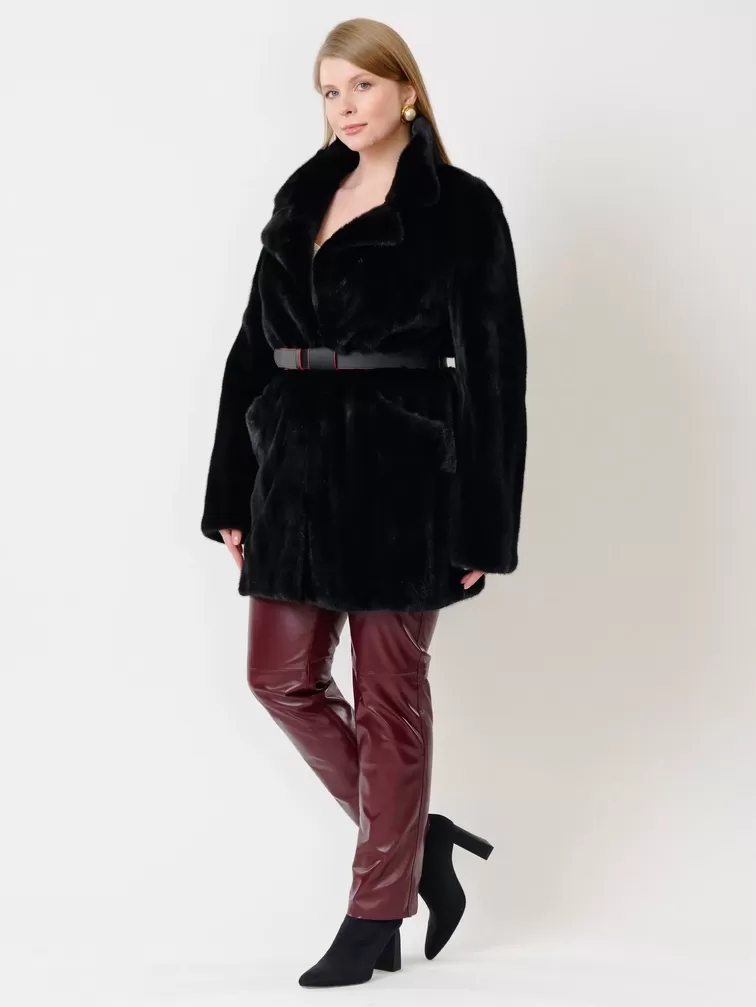 Демисезонный комплект женский: Куртка из меха норки ELECTRA ав + Брюки 02, черный/бордовый, р. 52, арт. 111227-0
