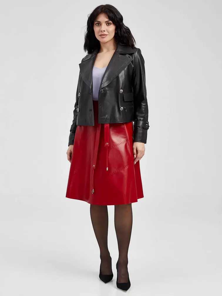 Кожаный комплект: Куртка женская 3014-1 + Юбка с поясом 01рс, черный/красный, р. 46, арт. 111111-0