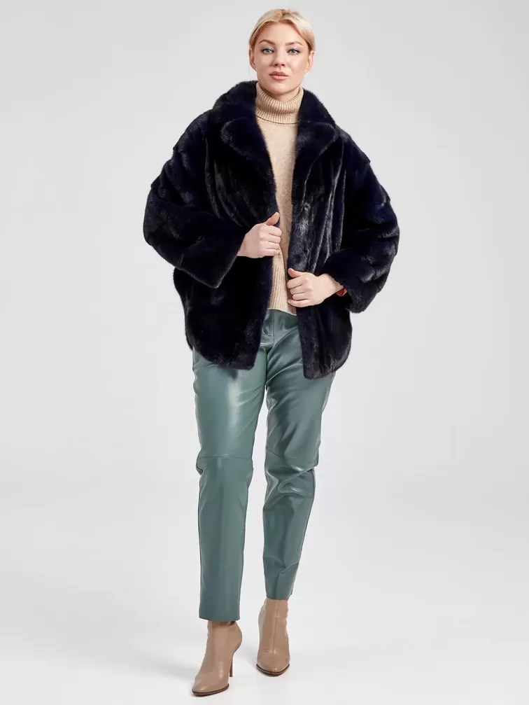 Зимний комплект женский: Куртка из меха норки 20273 ав + Брюки 03, синий/оливковый, р. 48, арт. 111251-1