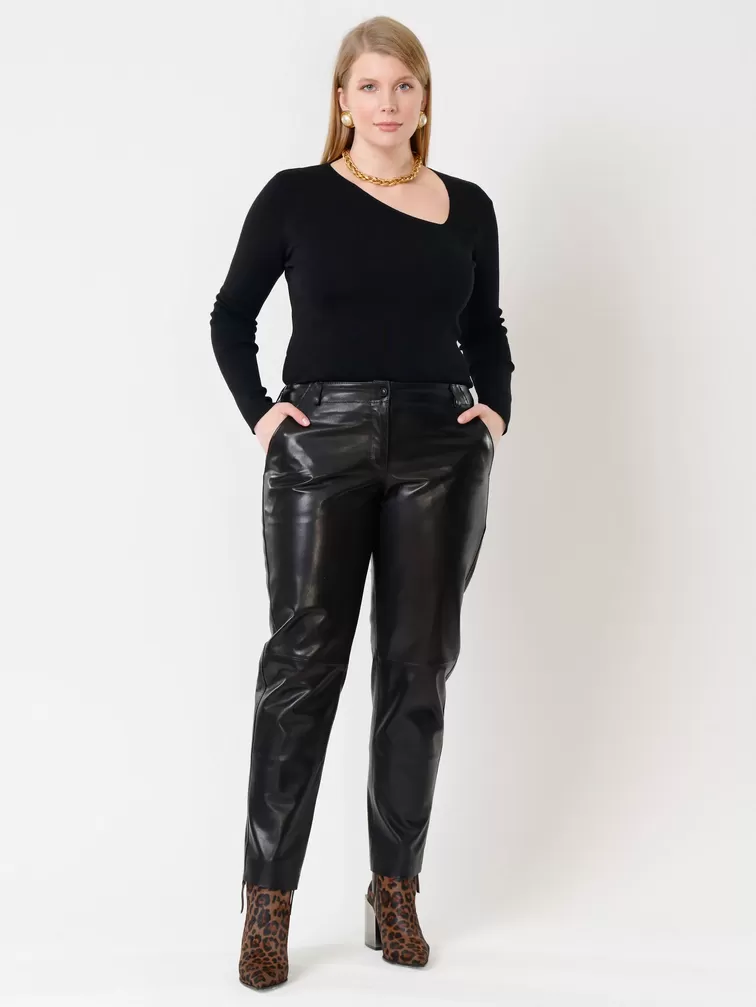 Кожаные зауженные брюки женские 03, из натуральной кожи, черные, р. 40, арт. 85501-1