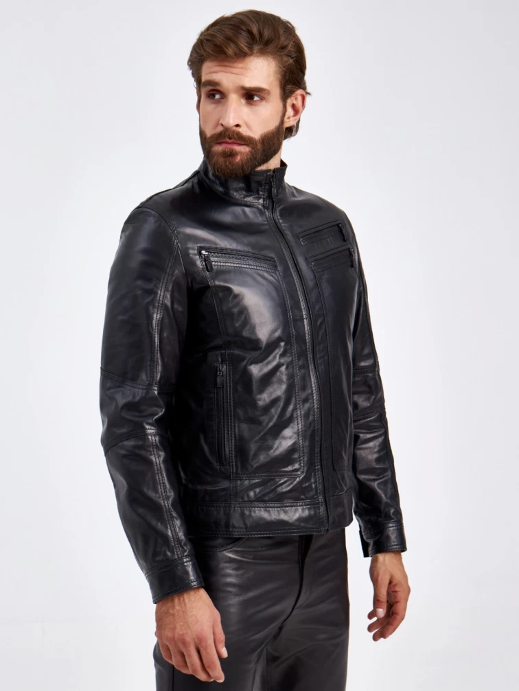 Короткая кожаная мужская куртка 502, черная, размер 50, артикул 29110-0