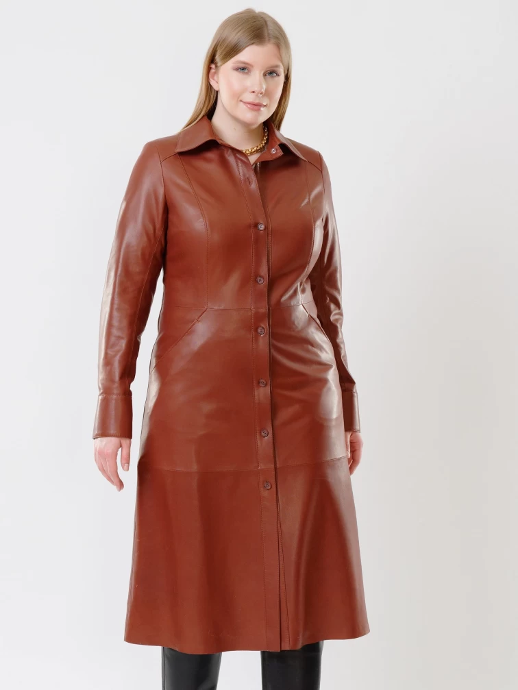 Женское кожаное платье рубашка из натуральной кожи 02, коричневое, размер 54, артикул 91460-2
