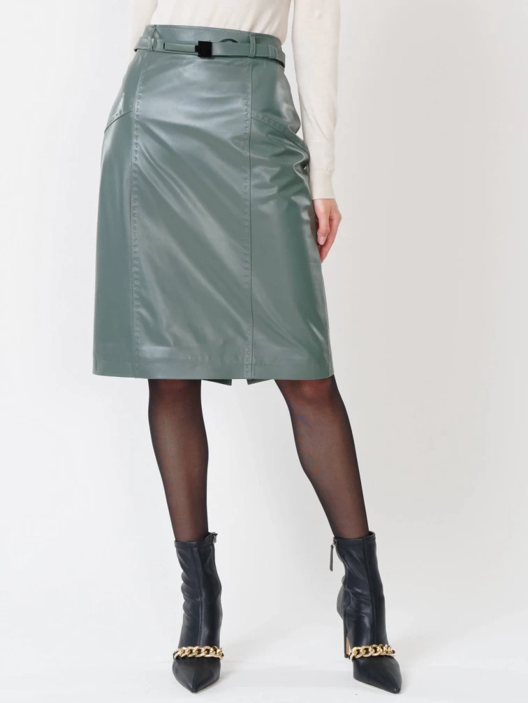 Кожаная юбка карандаш из натуральной кожи 02рс, оливковая, размер 44, артикул 85330-5