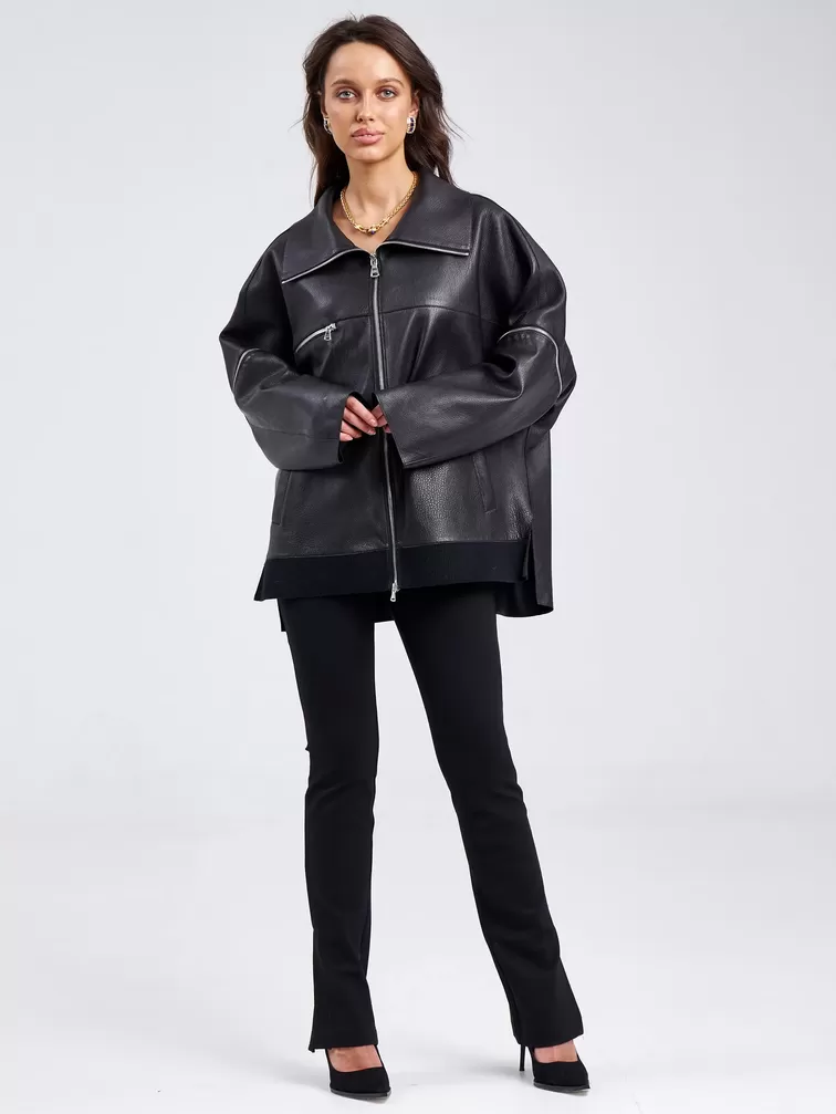 Кожаная куртка премиум класса женская 3031, черная, р. 50, арт. 23210-6