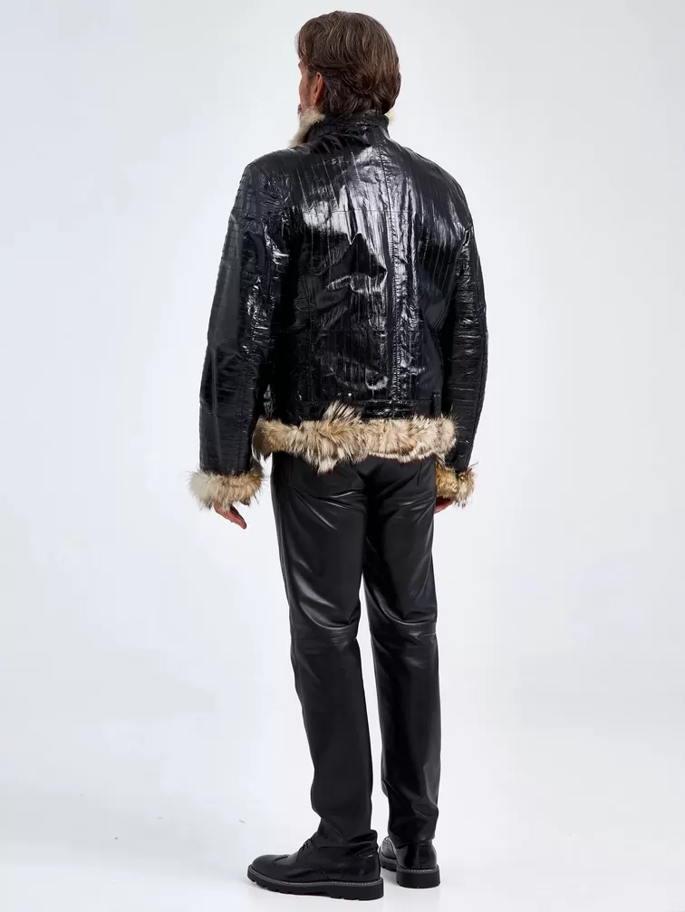 Кожаная куртка из кожи морского угря зимняя мужская ZE/F-7980, на подкладке из меха лисицы, черная, p. 48, арт. 40800-2