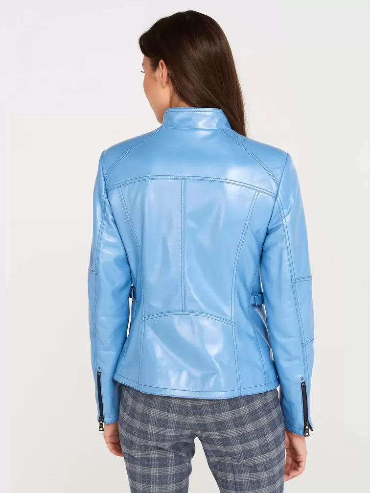 Кожаная куртка женская 301, голубой перламутр, р. 44, арт. 90591-4