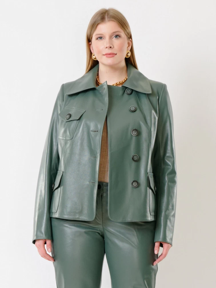 Кожаный костюм женский: Пиджак 302 + Брюки 03, оливковый, р. 44, арт. 111300-3