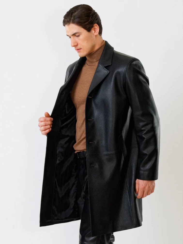 Кожаный пиджак удлиненный мужской 22/1, черный, размер 48, артикул 29580-0