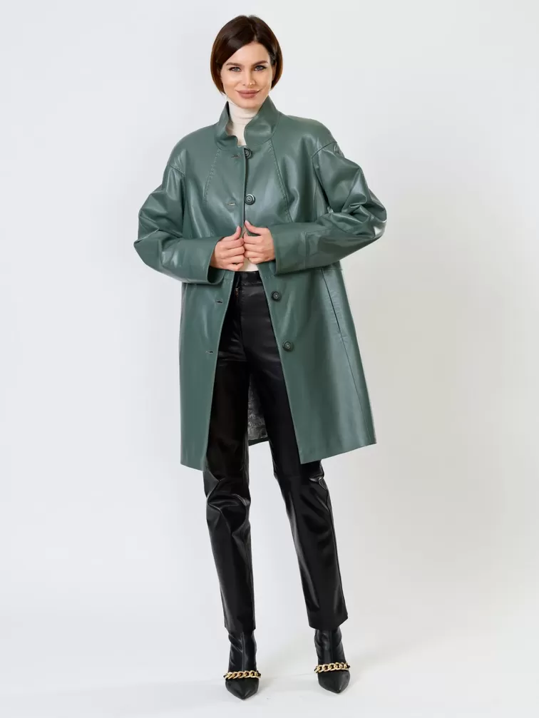 Кожаный комплект: Куртка женская 378 + Брюки женские 03, оливковый/черный, р. 46, арт. 111158-0