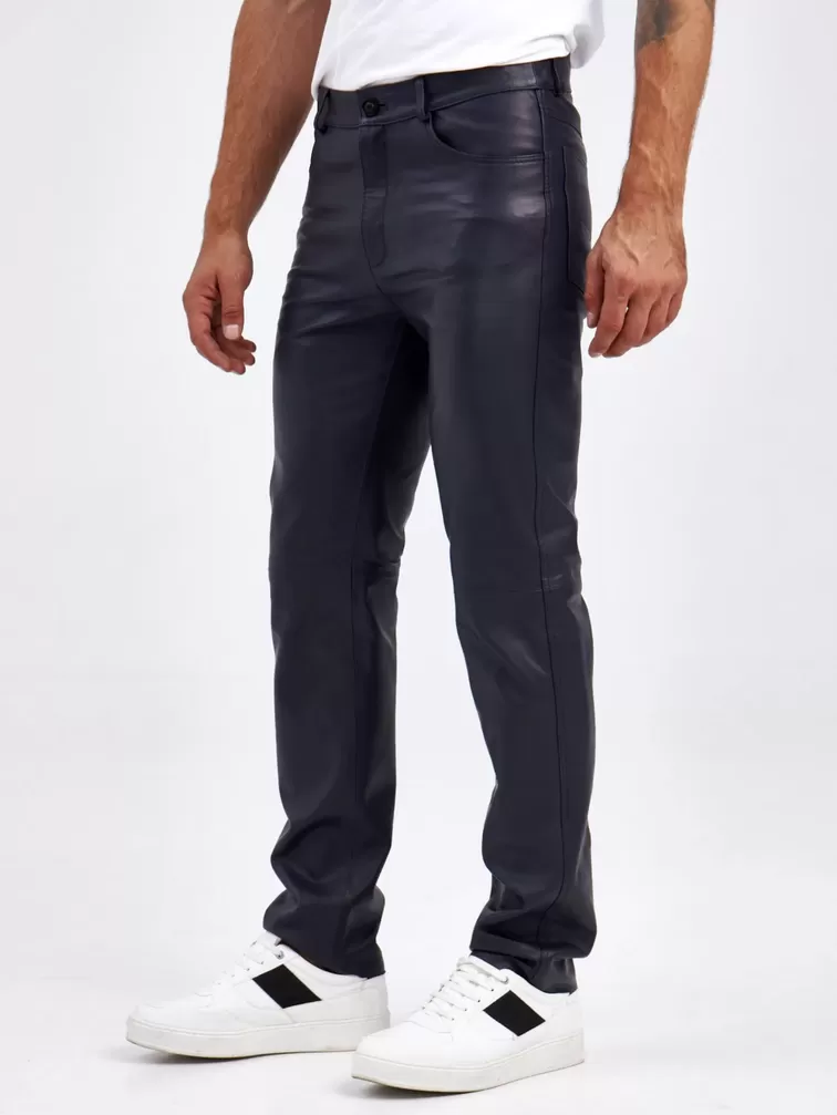 Кожаные брюки мужские 01, синие, p. 48, арт.120022-3