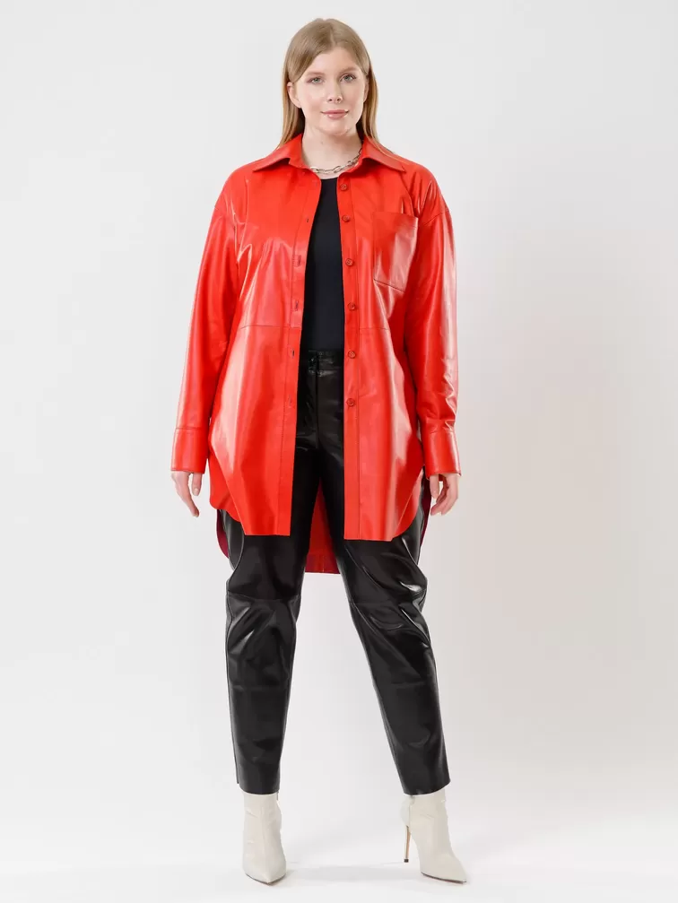 Кожаный костюм женский: Рубашка 01 + Брюки 03, красный/черный, р. 46, арт. 111126-1