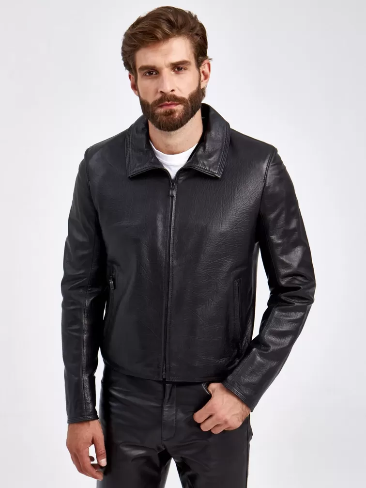 Кожаный комплект мужской: Куртка 2010-9 + Брюки 01, черный, р. 48, арт. 140600-3