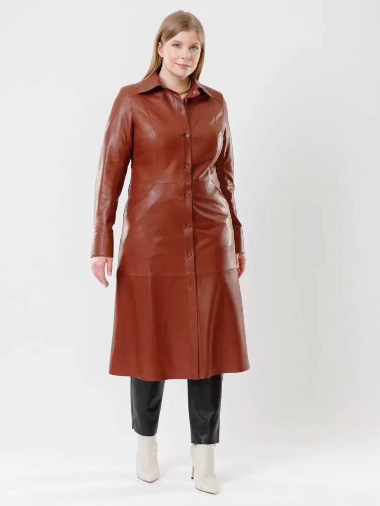 Кожаный комплект: Платье - рубашка женская 02 + Брюки женские 03, коричневый/черный, размер 46, артикул 111135-6
