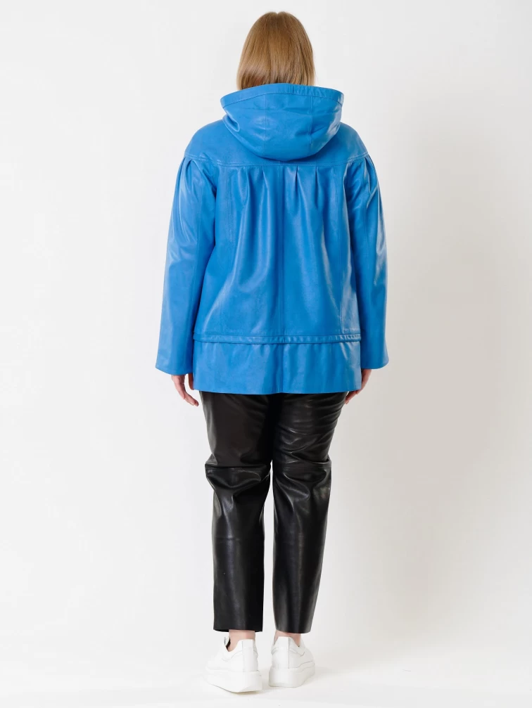 Кожаный комплект женский: Куртка 303у + Брюки 04, голубой/черный, размер 48, артикул 111201-6
