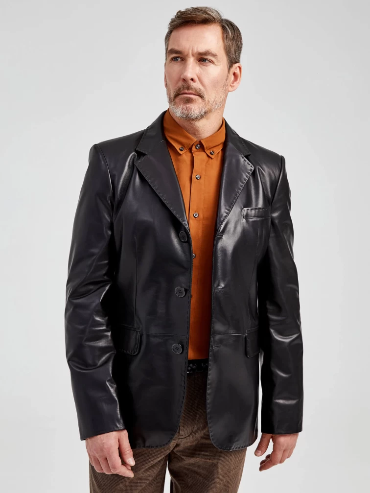 Кожаный пиджак мужской 543, черный, р. 48, арт. 28952-0