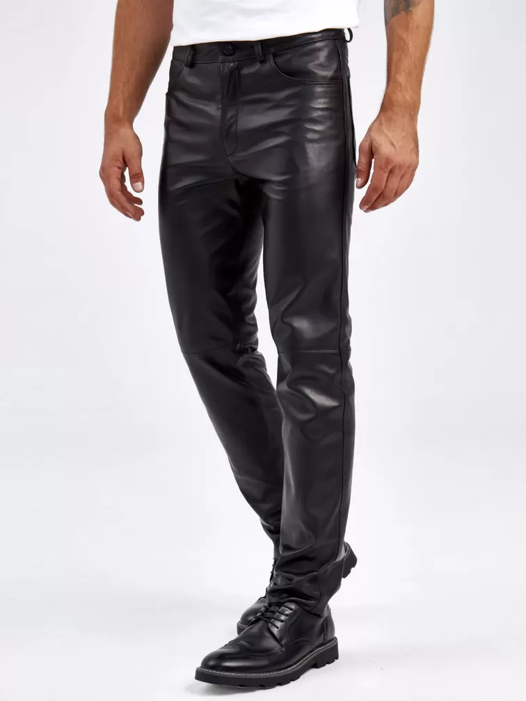 Кожаные брюки мужские 01, черные, p. 48, арт.120012-3