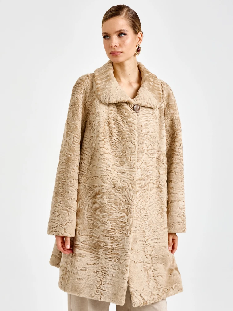Женская каракулевая шуба премиум класса Лиза(в), бежевая, размер 58, артикул 92710-1