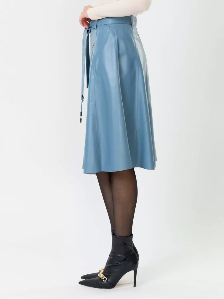 Кожаная юбка расклешенная 01рс, из натуральной кожи, голубая, р. 40, арт. 85360-6