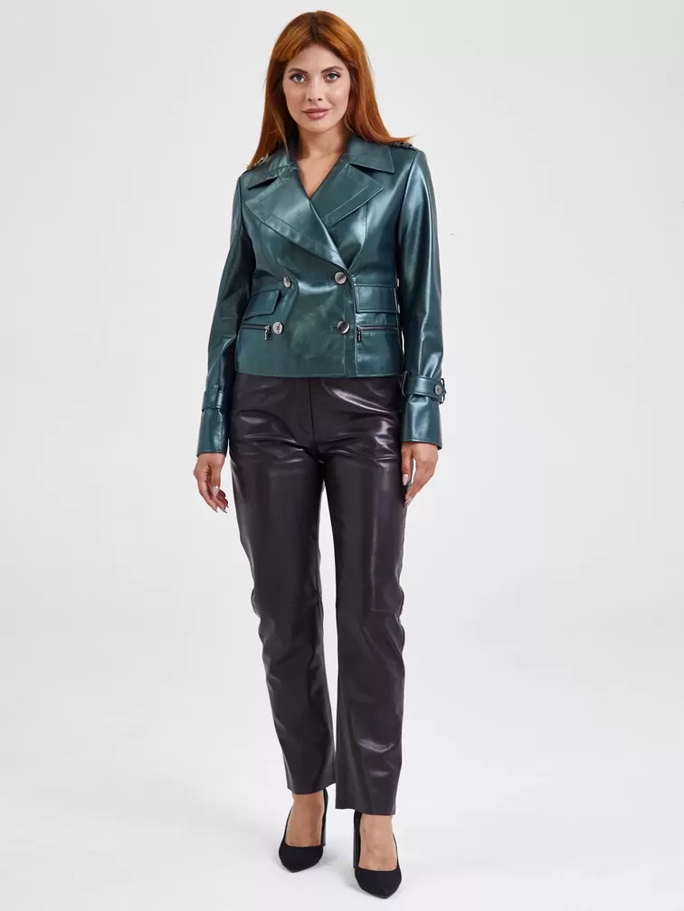 Кожаный комплект женский: Куртка 3014 + Брюки 03, зеленый/черный, р. 46, арт. 111182-0