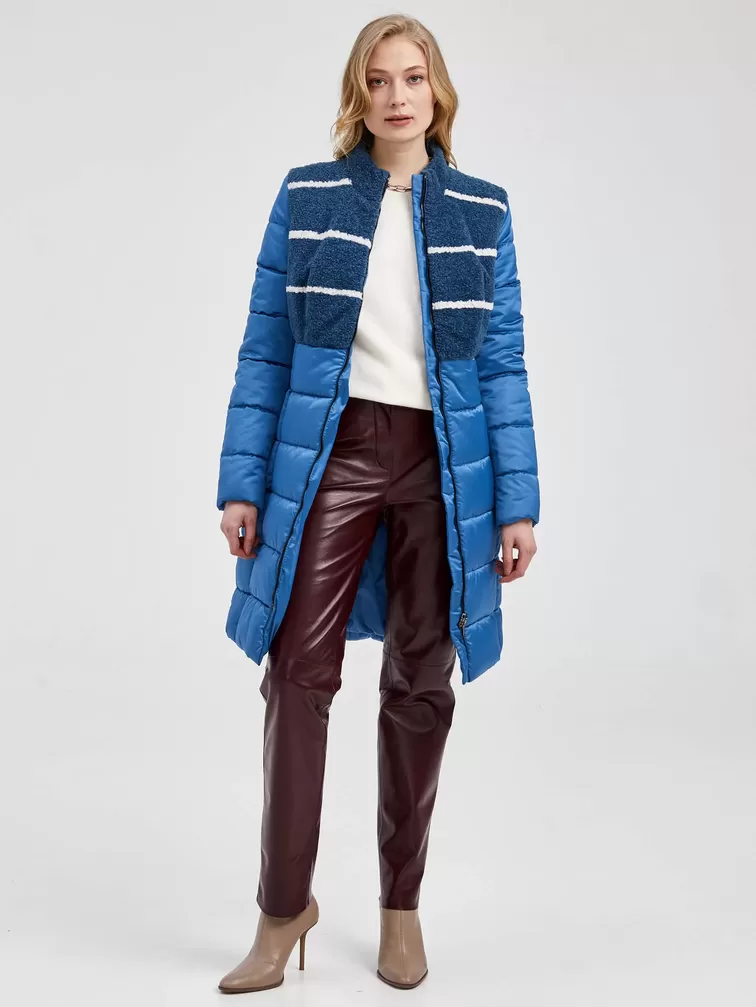 Демисезонный комплект женский: Пальто комбинированное 805 + Брюки 02, голубой/бордовый, р. 42, арт. 111304-0