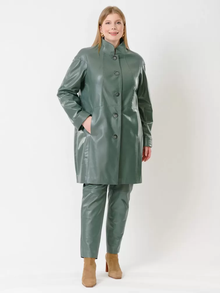 Кожаный комплект: Куртка женская 378 + Брюки женские 03, оливковый/оливковый, р. 46, арт. 111159-0