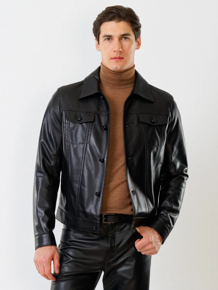 Короткая мужская кожаная куртка в джинсовом стиле 550, черная, размер 48, артикул  28750-0