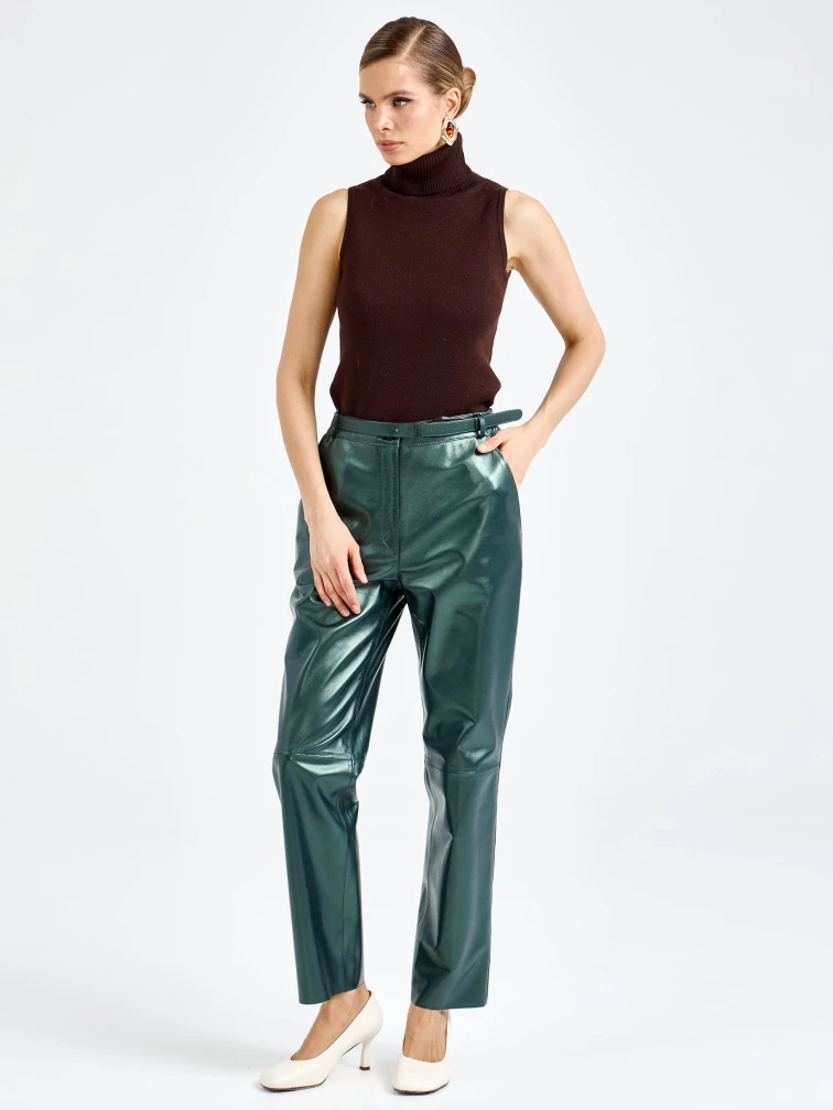 Кожаные женские брюки премиум класса 12, зеленые, размер 48, артикул 92620-7
