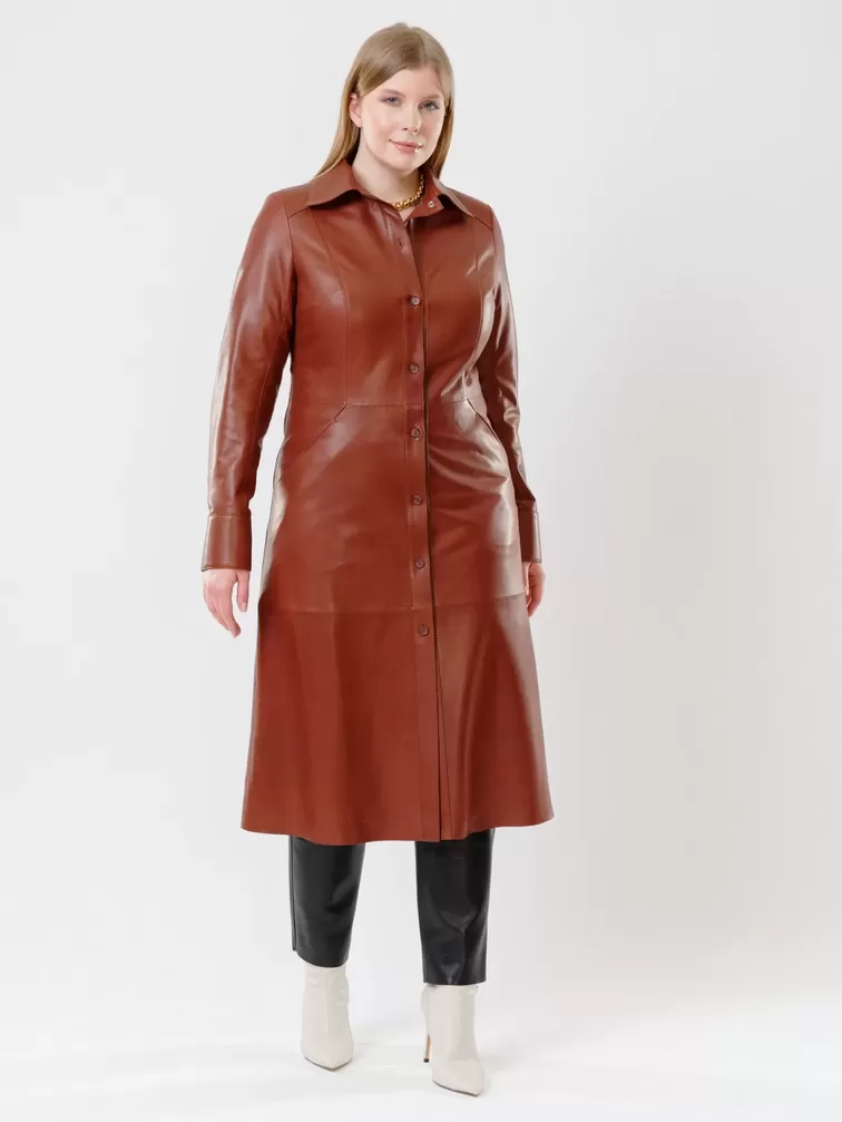 Кожаный комплект женский: Платье - рубашка 02 + Брюки 03, коричневый/черный, р. 46, арт. 111135-4