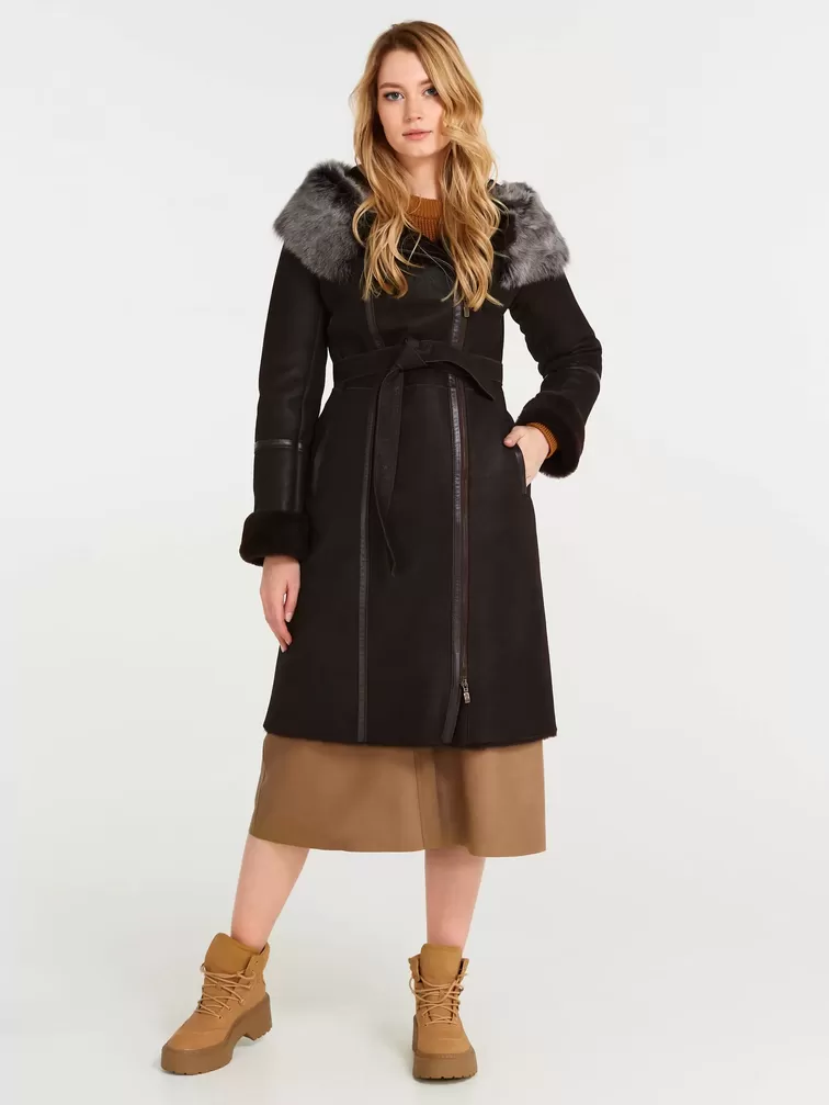 Зимний комплект женский: Дубленка 265 + Кожаная юбка 08, коричневый, р. 44, арт. 111376-1
