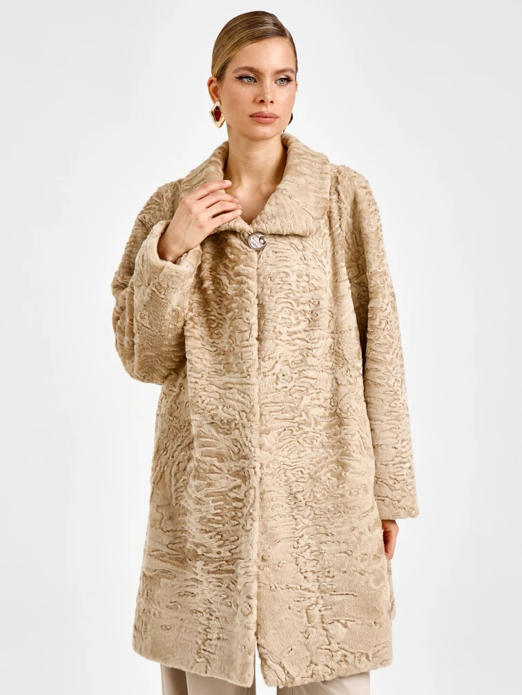Женская каракулевая шуба премиум класса Лиза(в), бежевая, размер 58, артикул 92710-2