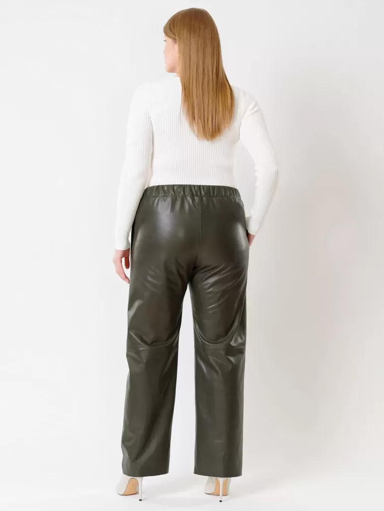 Кожаные широкие брюки женские 06, из натуральной кожи, оливковые, р. 48, арт. 85510-1